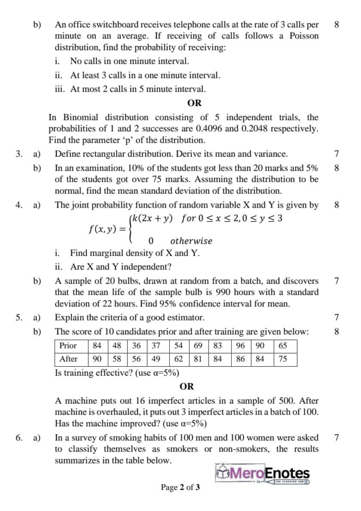 PU BE Computer Probability and Statistics Question paper 5th Semester