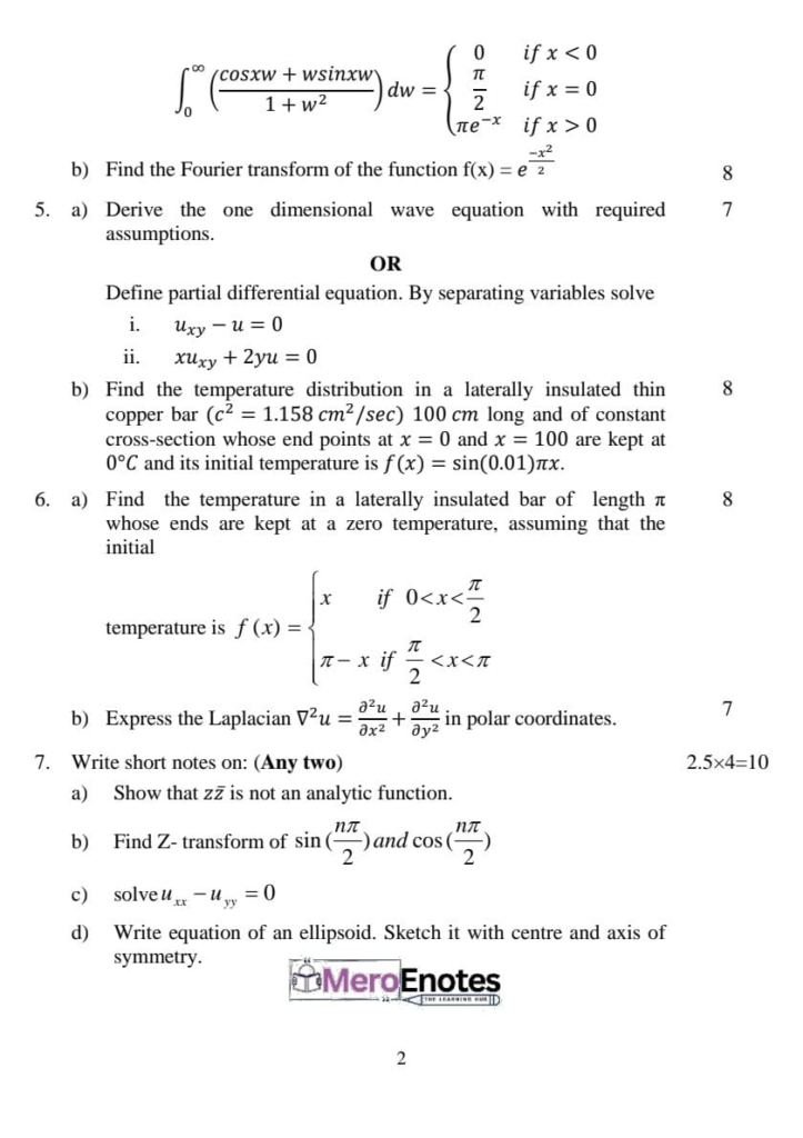 PU BE Computer Engineering Mathematics IV Question paper 5th Semester