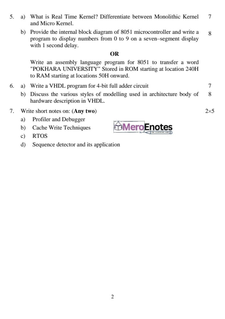 PU BE Computer Embedded System Question paper 5th Semester