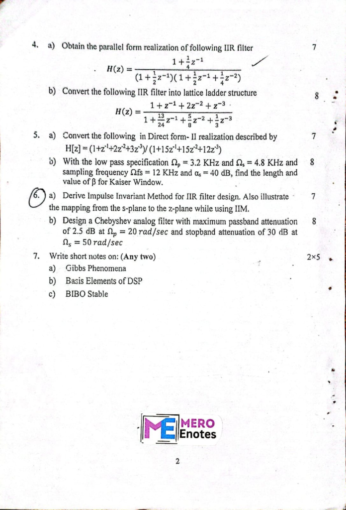 PU BE Computer Digital Signal Analysis and Processing Question paper 5th Semester