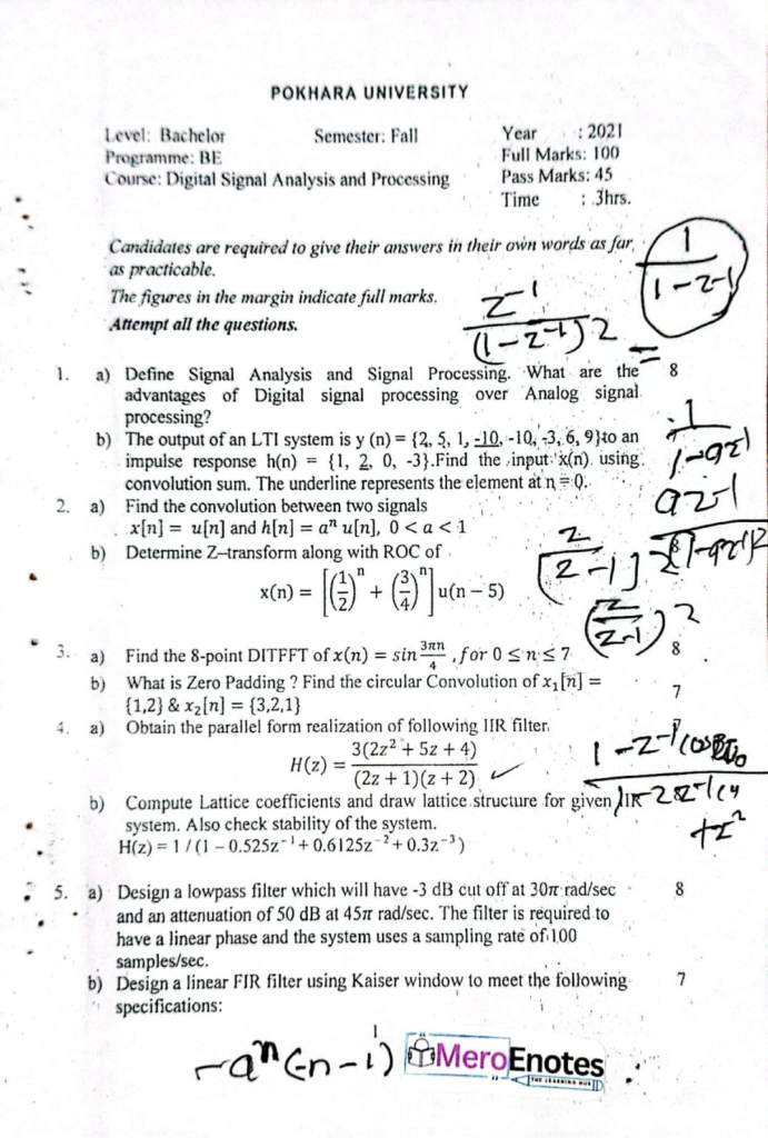PU BE Computer Digital Signal Analysis and Processing Question paper 5th Semester
