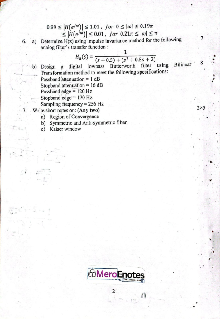 PU BE Computer Digital Signal Analysis and Processing Question paper 5th Semester