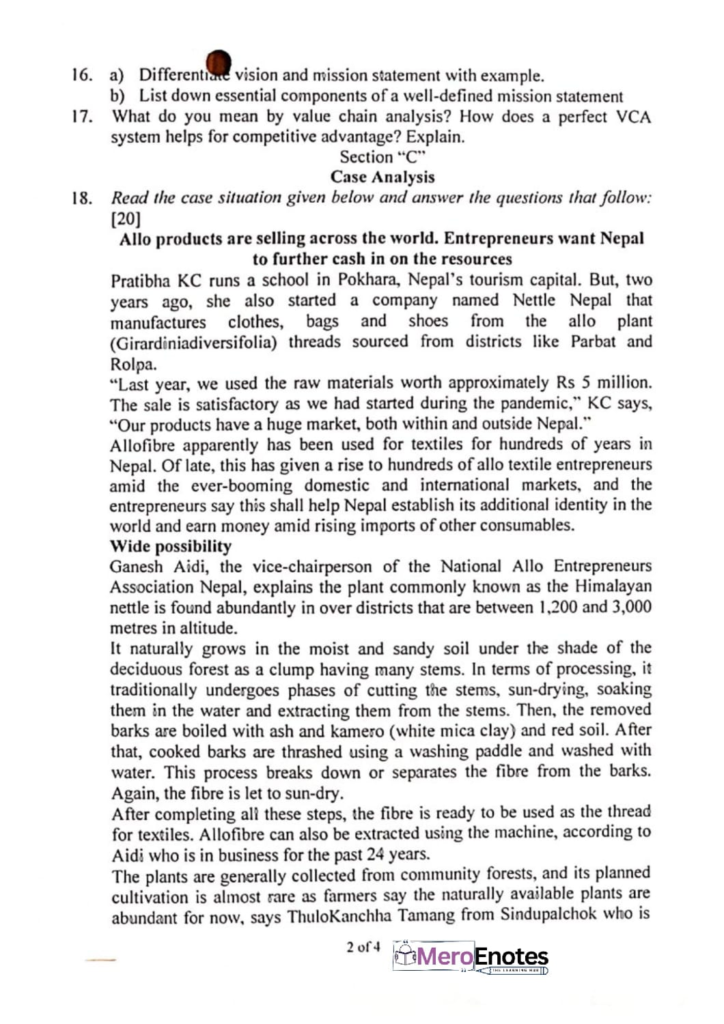 PU BBA Strategic Management Question paper 8th Semester