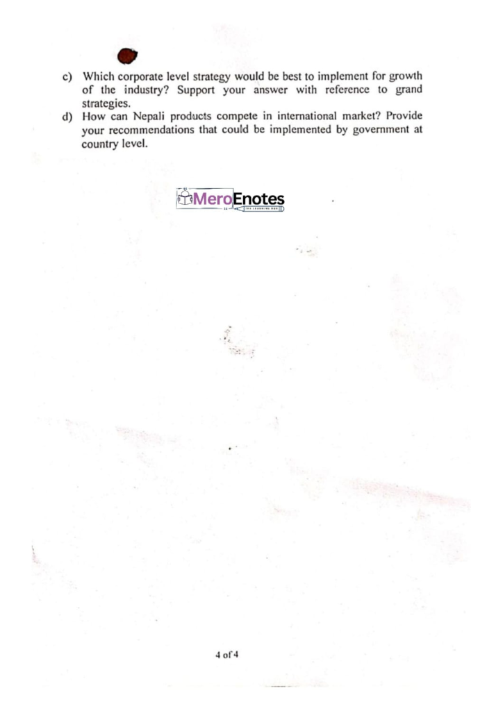 PU BBA Strategic Management Question paper 8th Semester