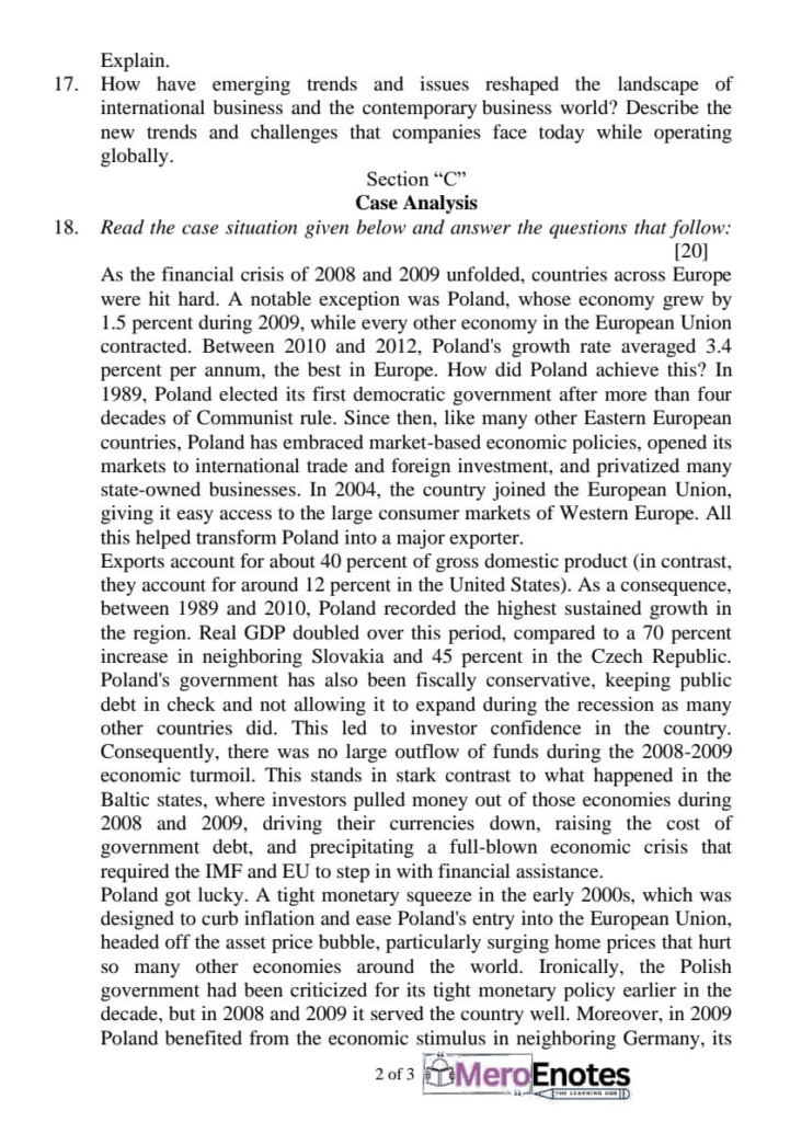 BBA Introduction to International Business Question Paper 2024