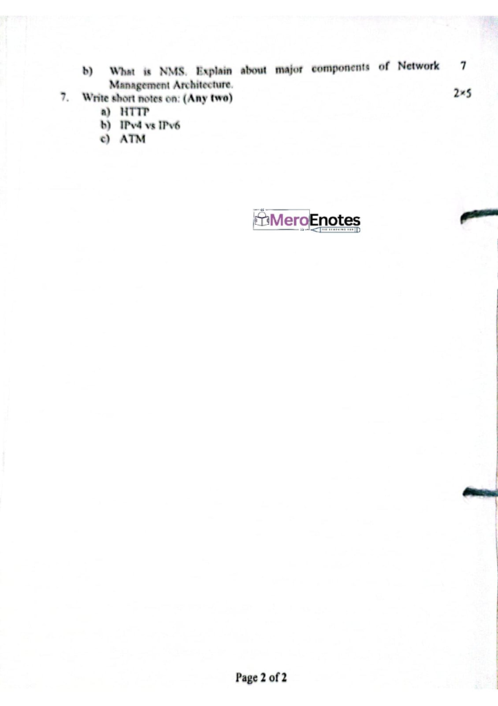 PU BE Computer Computer Networks Question paper 6th Semester