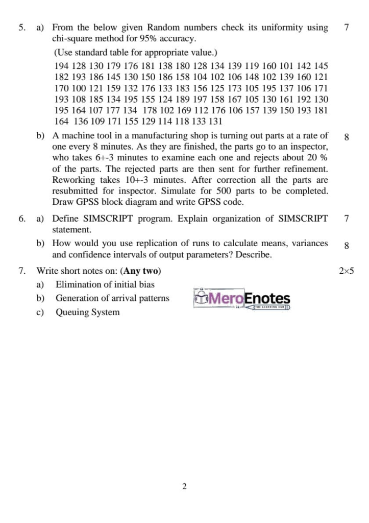 PU BE Computer Simulation and Modeling Question paper 6th Semester
