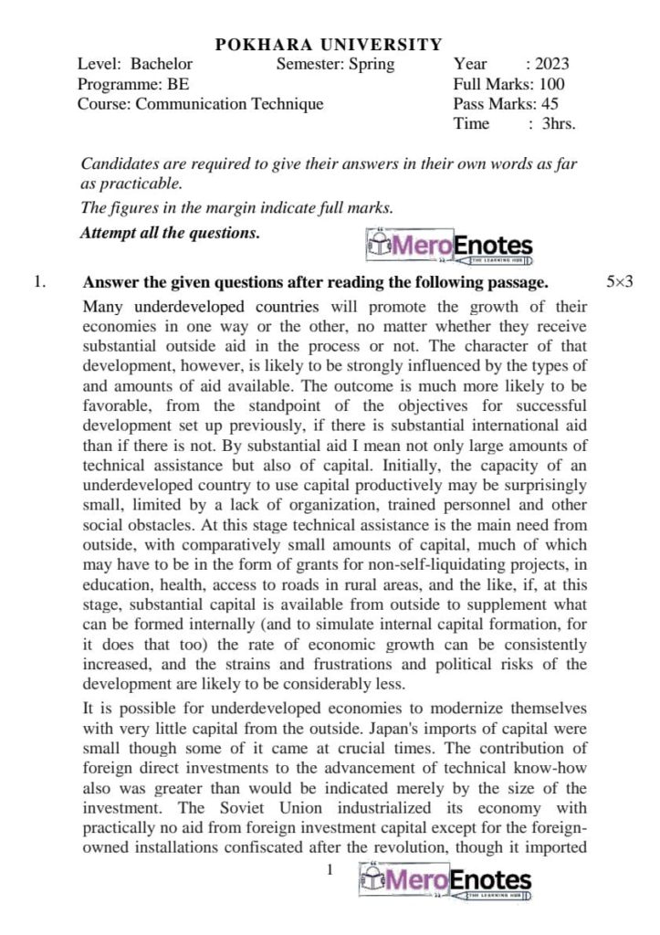 BE Civil Communication Technique Question Paper 2023