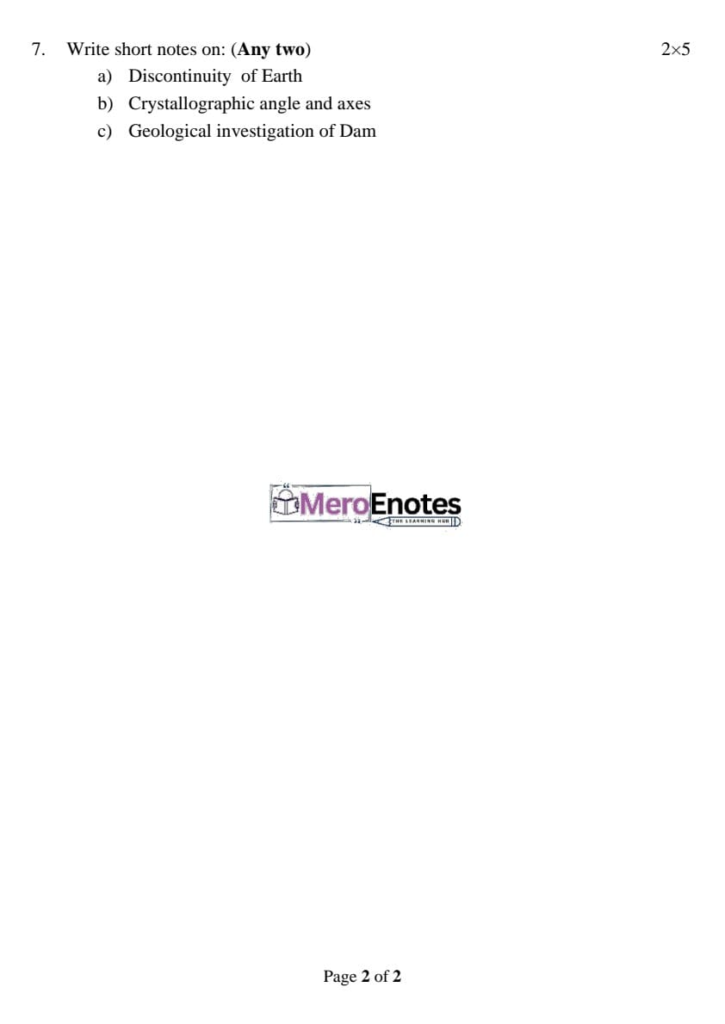 PU BE Civil Engineering Geology Question paper 3rd Semester