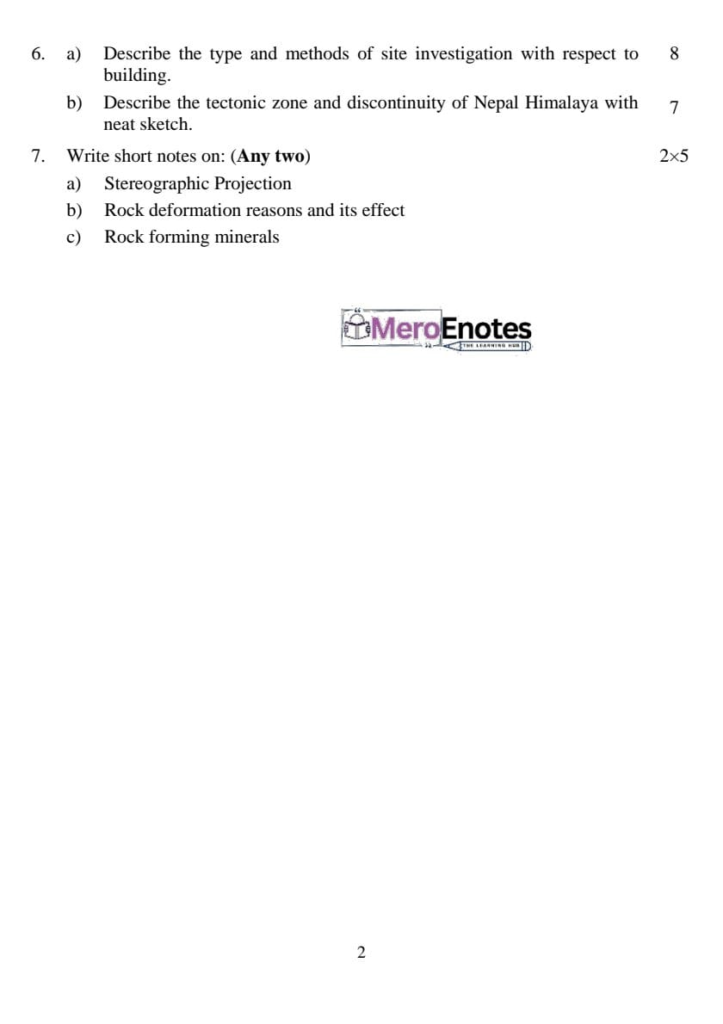 PU BE Civil Engineering Geology Question paper 3rd Semester