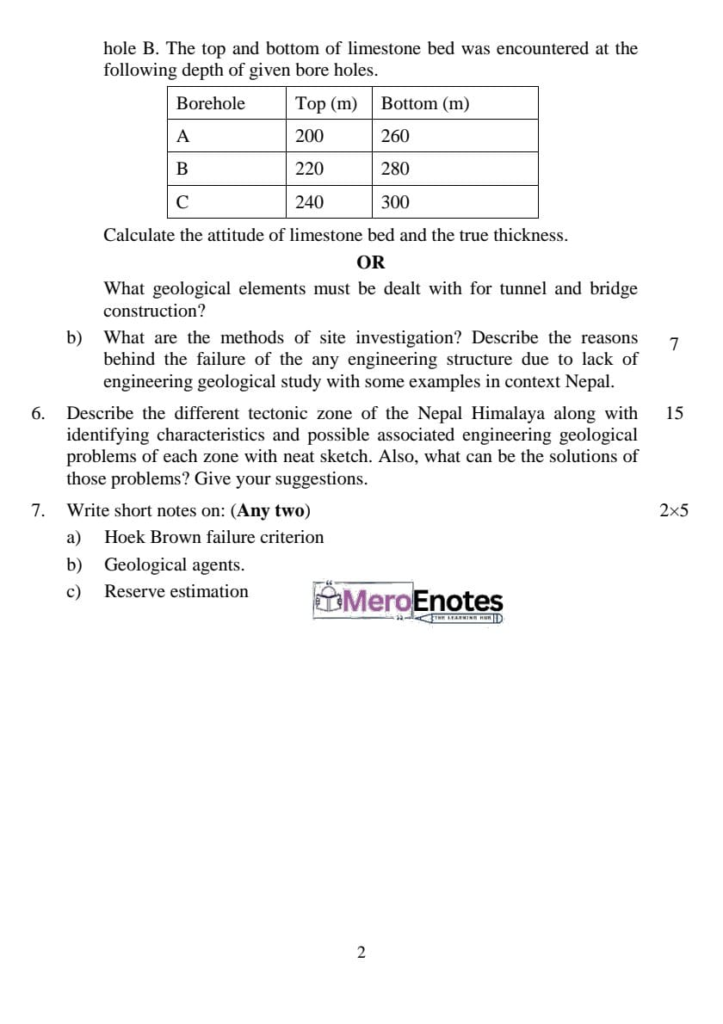 PU BE Civil Engineering Geology Question paper 3rd Semester
