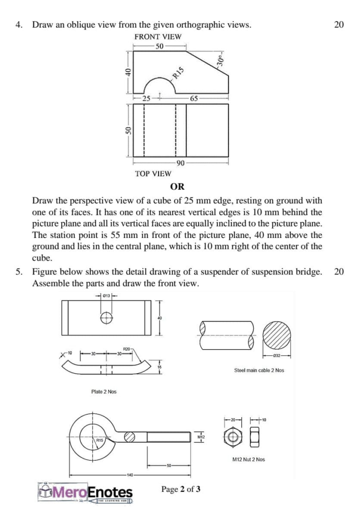 Pokhara University PU BE Civil Engineering Drawing Question Paper 1st Semester