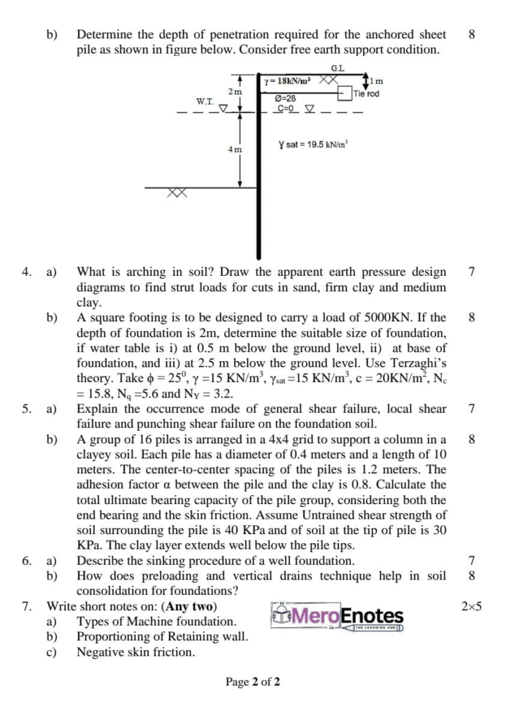 BE Civil Foundation Engineering Question Paper 2024