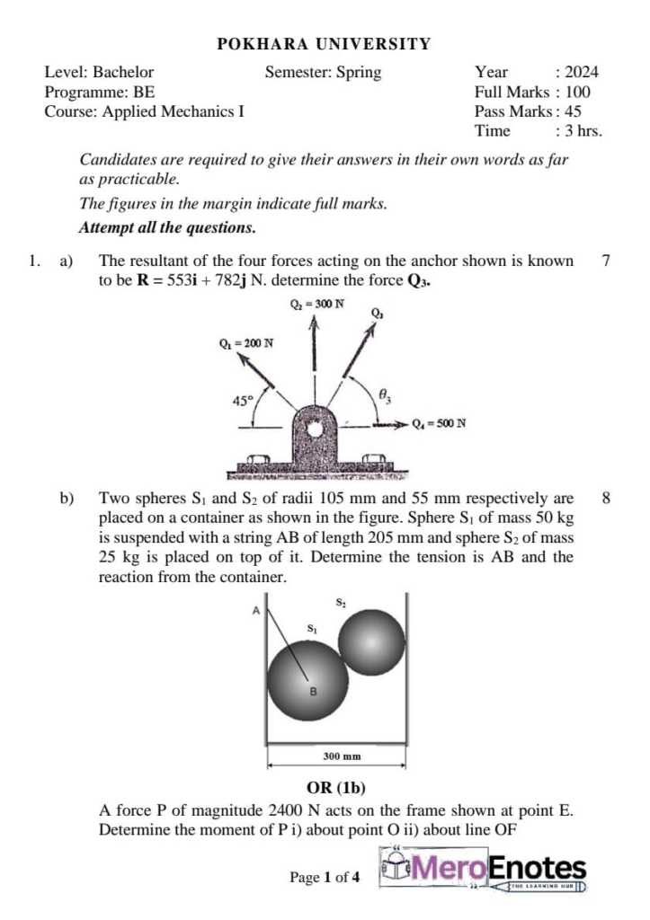 Pokhara University PU BE Civil Applied Mechanics Question Paper 2nd Semester