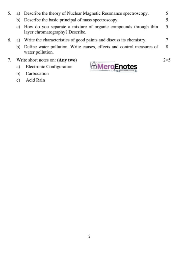 BE Civil Applied Chemistry Question Paper 2023