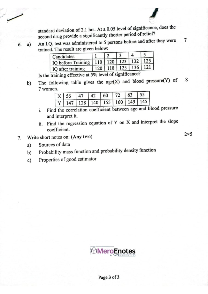 PU BE Computer Probability and Statistics Question paper 5th Semester